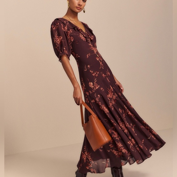 Reformation Evra Lace Trim Georgette Midi Dress - Picture 6 of 6